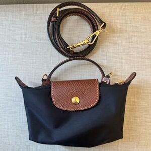 Longchamp Black LE PLIAGE ORIGINAL POUCH WITH HANDLE Mini (long strap included)